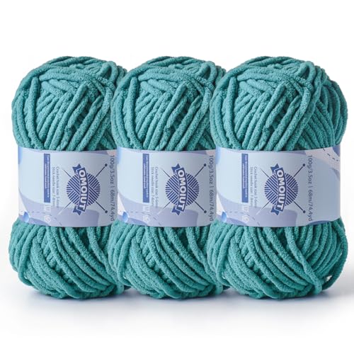Image of 3 Pack Chunky Chenille Yarn for Crocheting, Baby Yarn for Crocheting Soft Blankets, Bulky Yarns for Crochet Amigurumi, 300g (223yds) Fluffy Velvet Yarns for Hand Knitting (3 Deep Cyan)