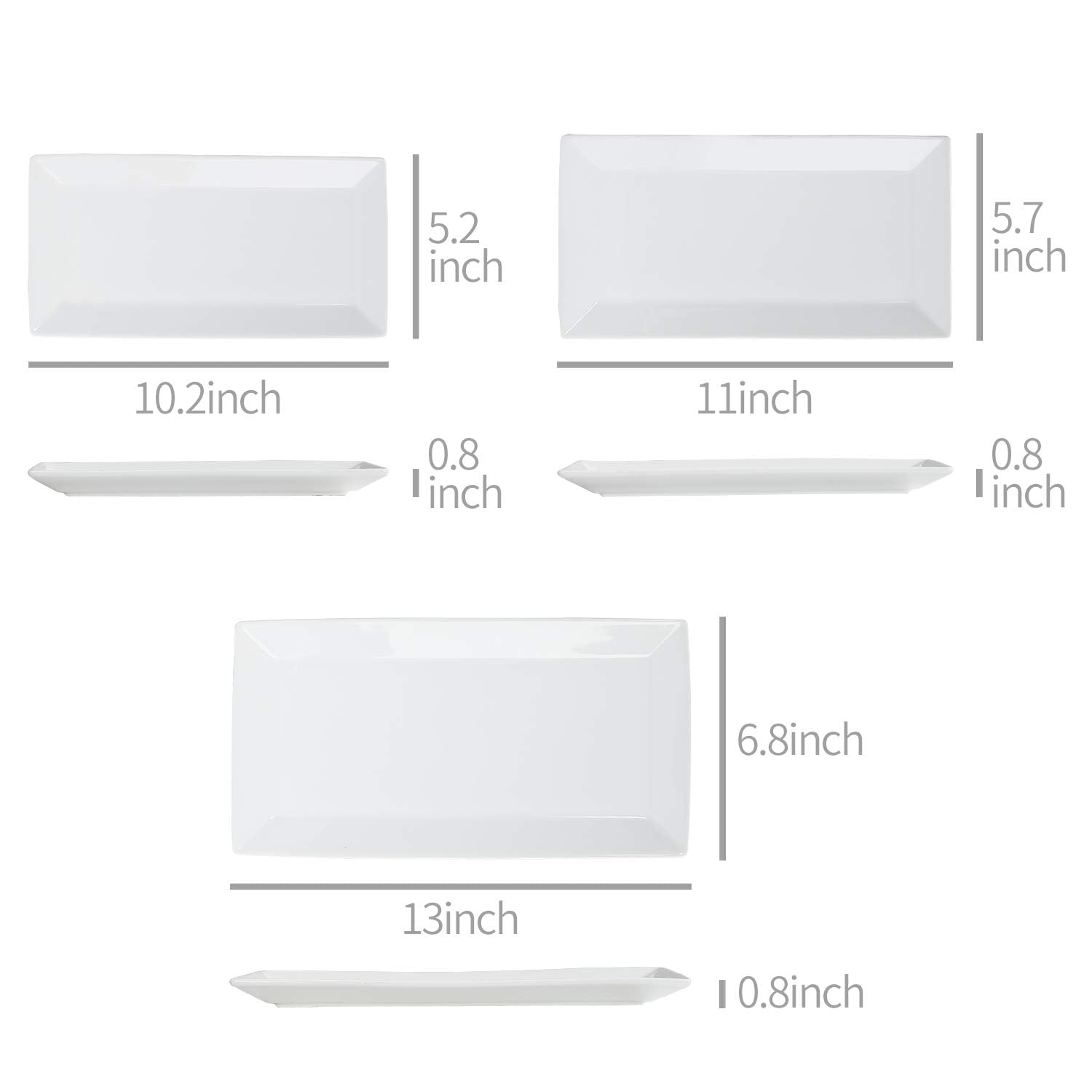 Amazon Basics Porcelaine 3 pièces, Service plateau apéritif, dîner, dessert, 33.02 cm,28 cm, 26 cm, Blanc