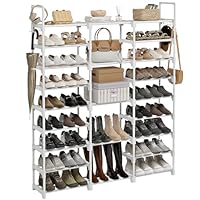 WOWLIVE 9 Tiers Large Shoe Rack White Shoe Rack Organizer for Closet 50-55 Pairs Stackable Heavy Duty Shoe Shelf Shoe Storage with Metal Pipes Plastic Connectors