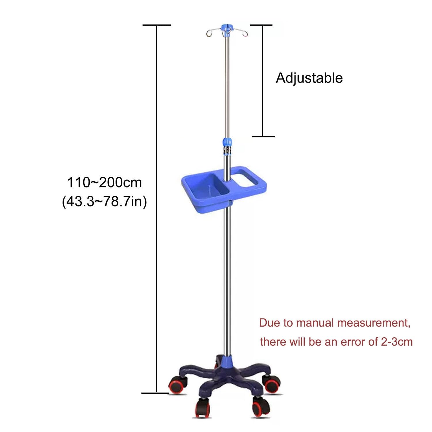 Pali per flebo Supporti per flebo Supporto per Sacca per flebo Asta per infusione Supporto per Sacca per flebo, con 5 Ruote e 4 Ganci, Asta in Acciaio Inossidabile, regol(C)