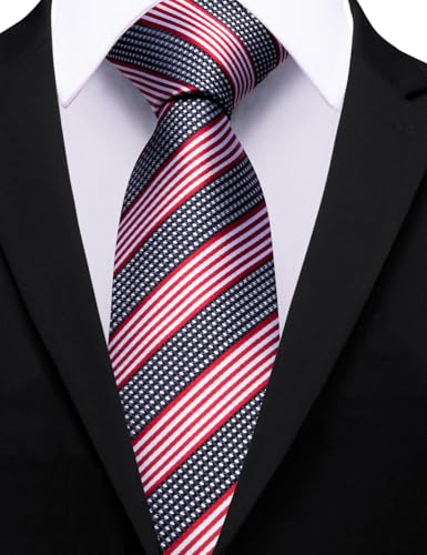 Image of Barry.Wang Silk Men Ties Formal Stripes Necktie and Tie Clip for Wedding Party Business Fashion Classic