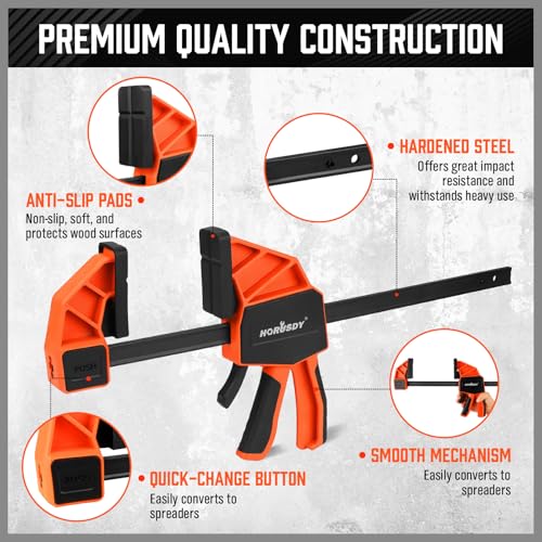 Image of HORUDSY 3-Pack 12-Inch Bar Clamps Set with Leveling Block Clamps, Heavy Duty 350LBS Load, One-Handed Quick Grip Woodworking Clamps, Expandable Spreader with Connector