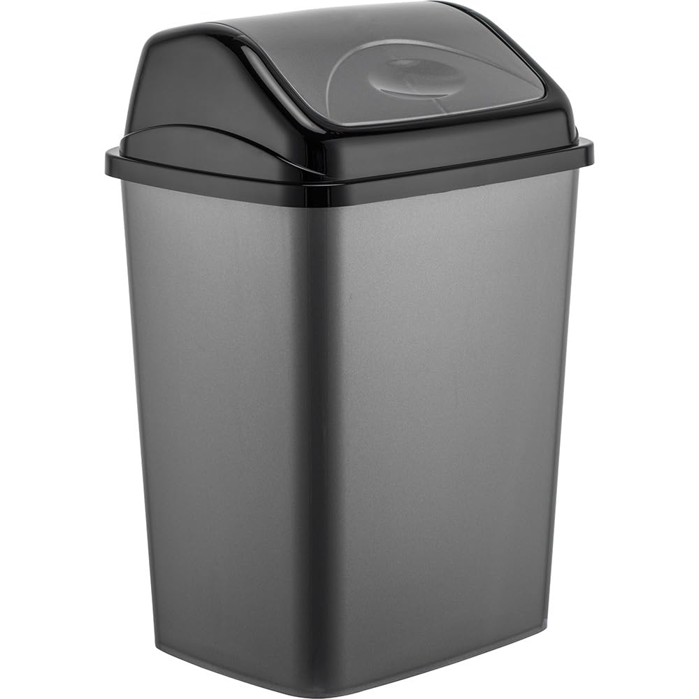 50 Litre Plastic Flip Top Waste Bin - Removable Swing Lid Garbage Rubbish Kitchen Dustbins | Garbage Trash Can Recycle Recycling | Refused Bins For Home Bathroom Office | Flip Top Closure - Robust 50L