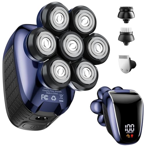 SOBIY Head Shavers for Bald Men: 5-in-1 Electric Razor - Waterproof Wet Dry Shaving - Professional Grooming Kit for Balder - Rechargeable Head Shavers for Face/Beard (Deep Blue)