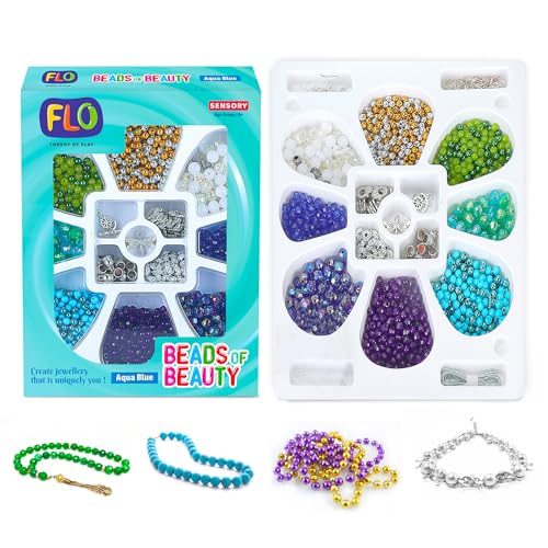 Image of FLO Toys Multicolor Beads Aqua Blue Theme Jewellery Making Kit for Girls & Women | DIY Beads Set with Charms, Thread, Hooks & Rings | Bracelet, Necklace, Earring & Craft Making Kit