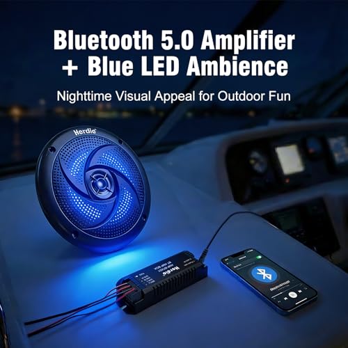 Image of Herdio 4 inch Bluetooth Marine Speakers, Low Profile Slim Design with LED Lights, 80W 2-Way Weather Resistant Outdoor Audio, Suitable for Boat, RV, UTV, ATV, Golf Cart (2-Pack, Black)