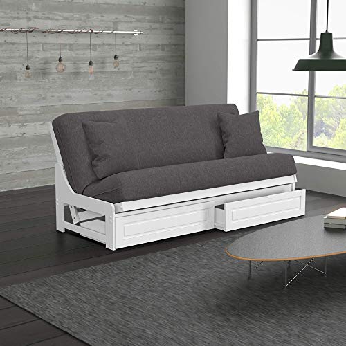 Nico Urban Loft Linen Series Convertible Sleeper Sofa Collection by Nirvana Futons - Full Size White Armless Arden Futon Frame, Storage Drawers, Pillows, Mattress and Umax Gray Futon Cover Set Nico Urban Loft Linen Series Convertible Sleeper Sofa Collection by Nirvana Futons - Full Size White Armless Arden Futon Frame, Storage Drawers, Pillows, Mattress and Umax Gray Futon Cover Set