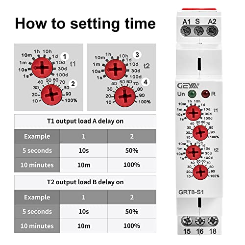 Geya Asymmetric Cycle Time Relay 1Spdt 16A Ac/Dc12V-240V Cycler Repeat Timer Delay Relay Din Rail Modular(Grt8-S1,W240) #TOP3