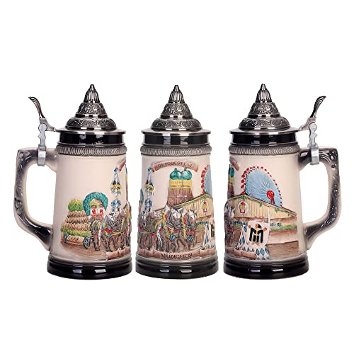 Wrendefull 0.85Lbeer Stein With Matel Pewter Lid Stanley Steel Germany Oktoberfest Tankard Eagle Bierkrug Drinking Glass Horn Beer Stine Mug For Men Can At Christmas Ornaments Cup Broeder Horse #TOP1