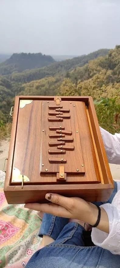 Scatola Shruti in puro legno di teak, 30,5 cm, strumento musicale con borsa, chiavi in legno, scatola Shruti 432Hz sintonizzata