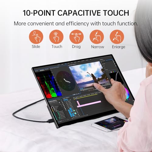 Image of Portable Monitor Touchscreen,18.5'' FHD IPS Touch Screen Monitor, Travel Monitors w /Kickstand & Speaker, HDMI USB C External Screen for Laptop PC 10-Point Touch for Windows devs