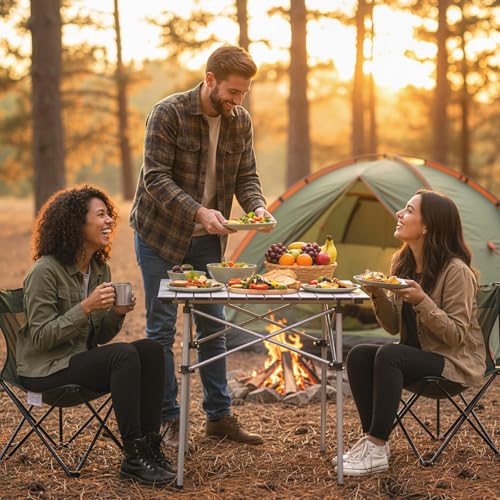 GIANTEX Mesa de Camping Plegable de Aluminio Ligero, Mesa Cuadrada Portátil para 4 Personas con Bolsa de Transporte, Plateado, 28"x28"x27.5" miniatura 2