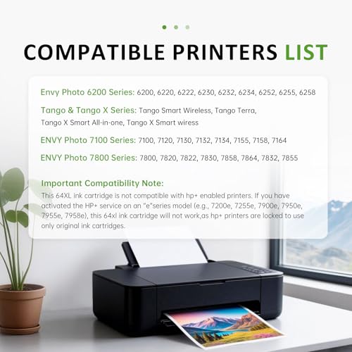 Image of 64XL Black Ink Cartridges Replacement for HP Ink 64XL 64 XL Combo Pack Work with Envy Photo 7800 7855 7858 7155 7120 7158 7100 7164 6200 6252 6255 Tango X Terra Printer (2 Black)