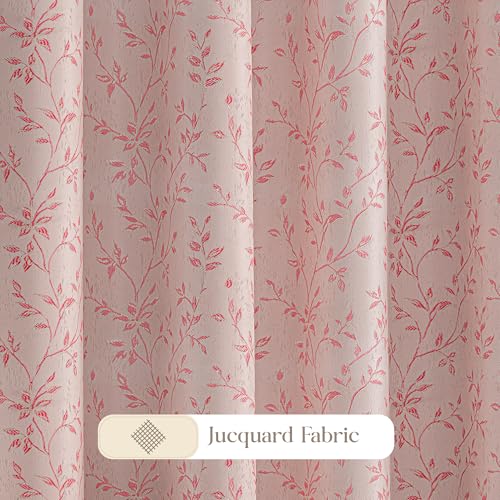 Image of Yellow Weaves 2 Pcs Jacquard Leaf Eyelet Long Door Curtain - Perfect for Home, Office, Bedroom, Living Room & Balcony - 7 Feet (Dusty Pink)