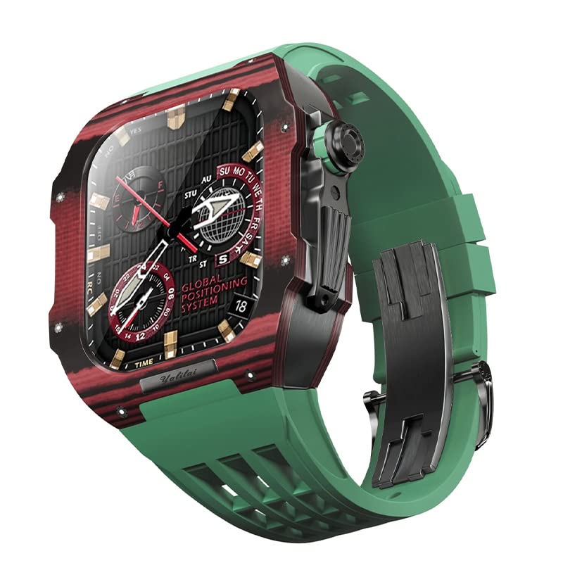 SCHIK Rubber Watch Band Carbon Fiber Case Bezel For Apple Watch SE 4 5 6 7 8 9