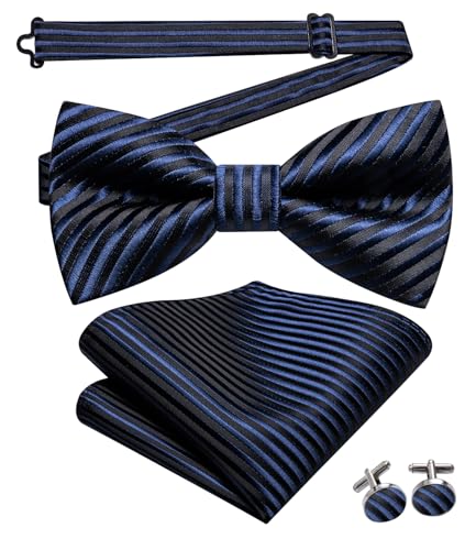 Image of Hi-Tie Bow Ties for Men Pre-Tied Pocket Square with Cufflinks Mens Bowtie Sets for Wedding Formal Party