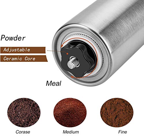 Molinillo de café manual, XIBLISS rebabas de café de acero inoxidable con rebaba cónica de cerámica ajustable, molino de… - Imagen 4