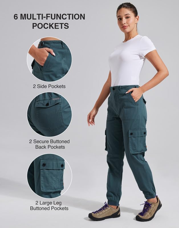 Pioneer Camp Pantaloni cargo da donna lunghi da trekking per donne, resistenti, pantaloni cargo in vita regolabile, pantaloni da jogging per attività all'aria aperta, con 6 tasche