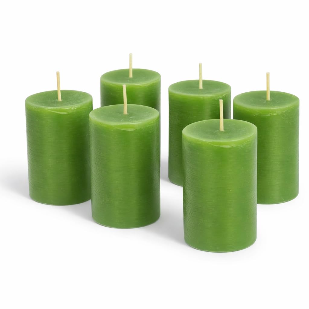 Handmade Citronella Camphor Scented Green Wax Pillar Candle PICTC006 (Pack of 6 pcs.) Size 2 X 3 Inch-image-4