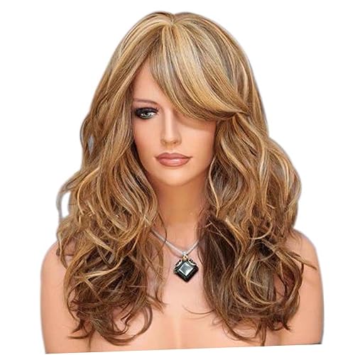NULYLU Peluca Larga Rizada De Fibra Sintética En Tono Oscuro y Rubio Ideal Para Mujer y Niñas Peluca De Estilo Elegante y Moderno