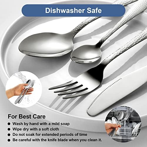 Cutlery Set 16 Piece Premium Stainless Steel Flatware Set with Hammered Pattern Design, Tableware Silverware Set with Spoon Knife and Fork Set, Service for 4, Dishwasher Safe/Easy Clean (Silver)