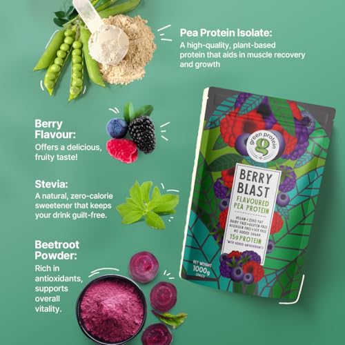 Image of GREEN PROTEIN Plant Protein Isolate Powder, Plant Protein, No Added Sugar, 100% Soy Free, Dairy Free, Gluten Free, Allergen Free, Berry Blast Flavor, 15g Protein Per Serving, Pouch (1kg)