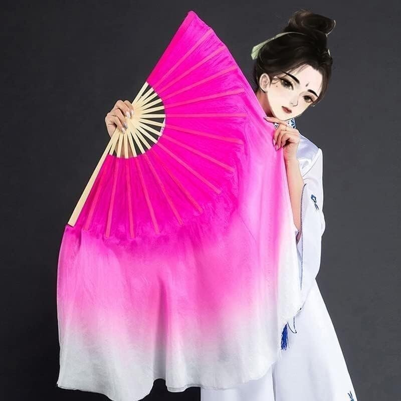 Silk Hand Fans,Dance Fan Performance Fan Gradually Changing Color Extended Classical Dance Belly Dance Festival Performance Props (Color : WhiteLeft) (Color : (Col(Yellow Redright)