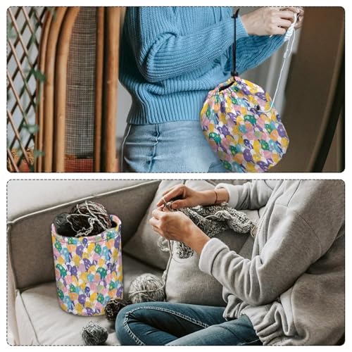 Image of Sellikakes Colorful Bunny Egg Small Yarn Bag Knitting Organizer Crochet Storage Bag Store Crocheting Supplies Needles Skein Balls Sewing Accessories