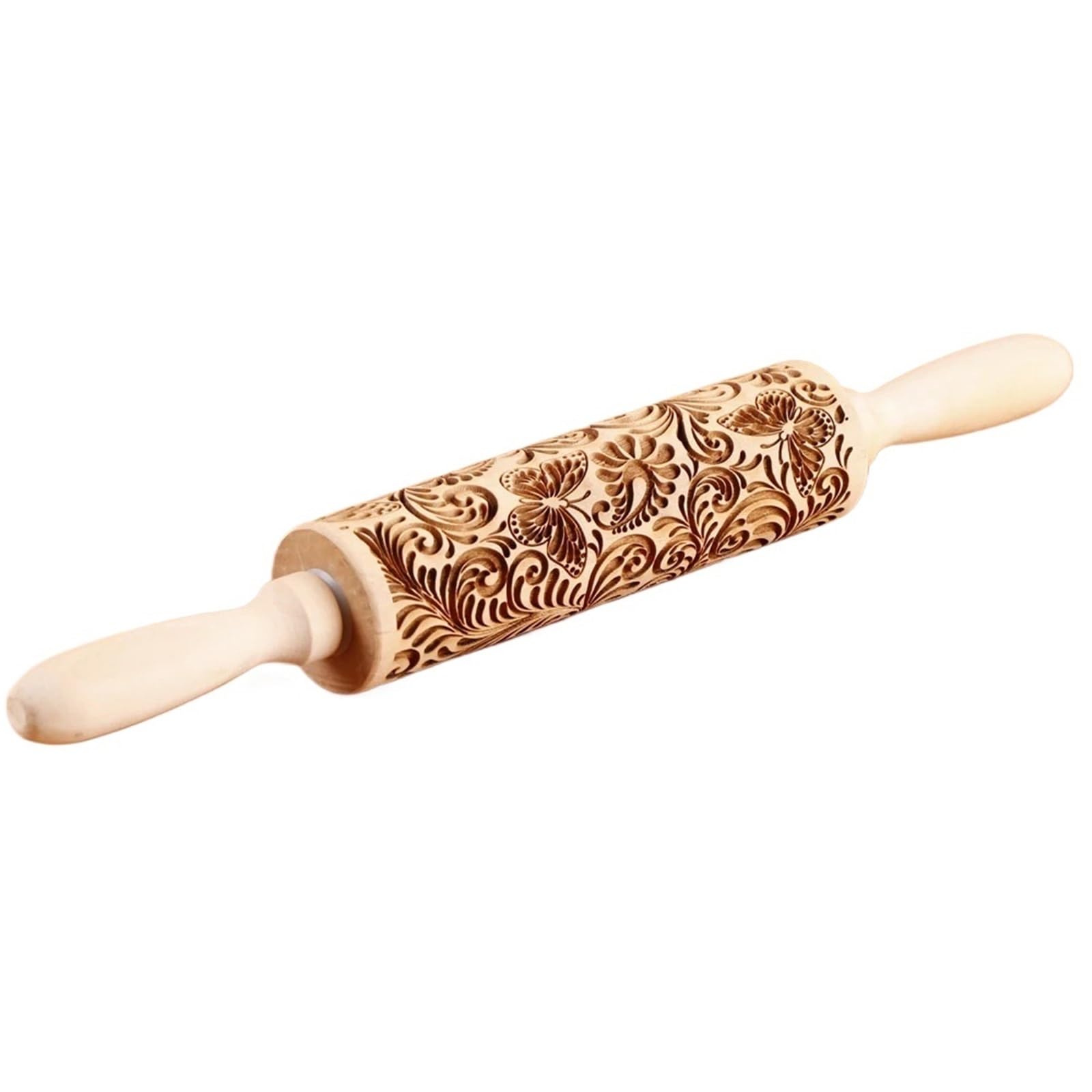 Rodillo de madera con relieve de mariposa de 13,7 pulgadas for repostería, cocina, herramientas for hornear, grabado profundo de enredadera de árbol, sello for galletas. Rodillo para Masa Madera