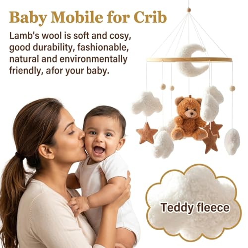 Image of SNOWIE Soft Baby Crib Mobile for Newborn, Teddy Velvet Multicolor Decor