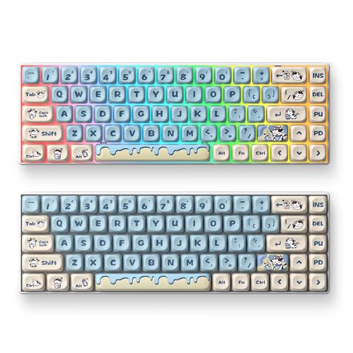 Image of surmen Cute Round MOA Profile Keycaps, 141-Keys Thicked PBT 75% Keycaps Dye-Sublimation for Cherry MX Switches Mechanical Keyboard (Milk Cow)