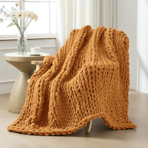 Bigacogo Chunky Knit Throw Blanket for Couch, 40x60 inches, Burnt Orange