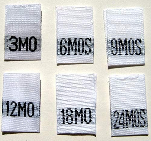 120 pcs Woven Infant Clothing Sewing Garment Label Size Tags White Months - 3MO, 6MO, 9MO, 12MO, 18MO, 24MO (20pcs Each)