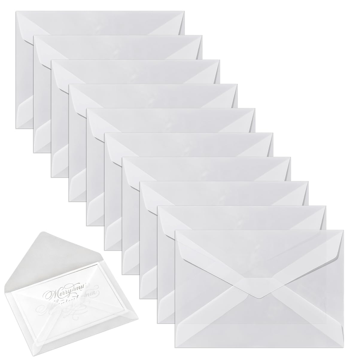 50 sztuk przezroczystych kopert, 125 x 185 mm, przezroczyste białe koperty, papier pergaminowy do zaproszeń, na zaproszenia ślubne, kartka z życzeniami, kartka pocztowa bon
