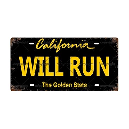 WILL RUN California Vintage Metal Tin Street Sign Bar Cafe Garage Cave Home Room Wall Bathroom Farmhouse Garden Porch Patio Decor, 16 x 4 Inch