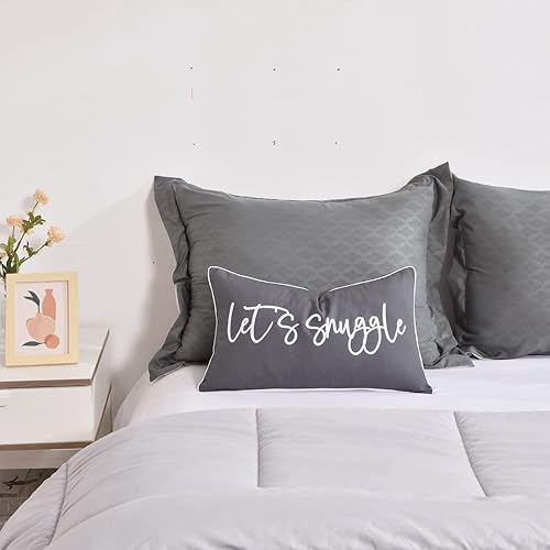 Miniatura 7 de Sunkifover Fundas de almohada lumbar decorativas de color gris oscuro de 12 x 20 pulgadas, funda de almohada rectangular suave y sólida, funda de