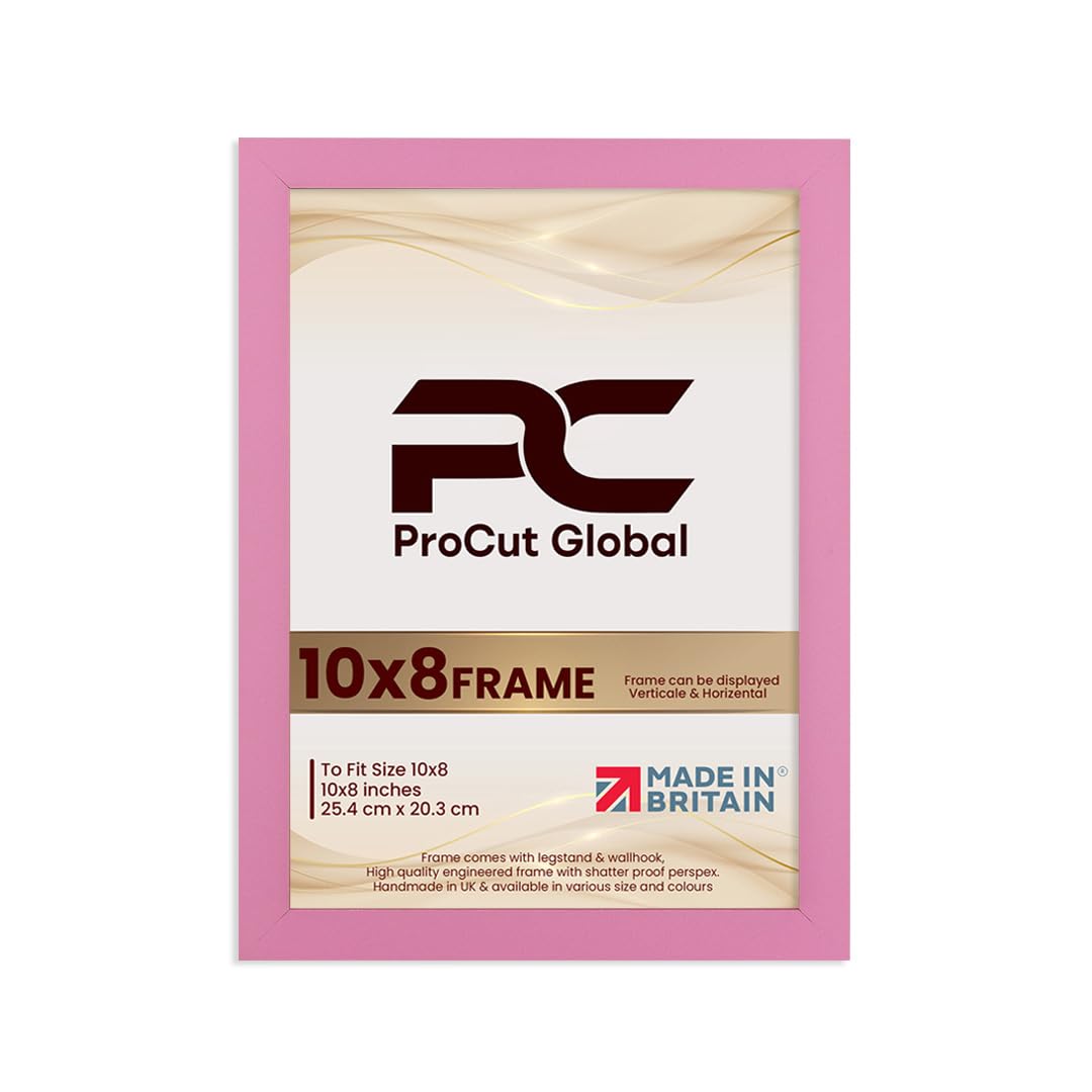 Pastel Pink Procut Global Picture Frames 10X8 -Modern 10X8 Frames With Safe Perspex Front & Wall Hanging Hooks -Premium Synthetic Wood- Handmade Frames