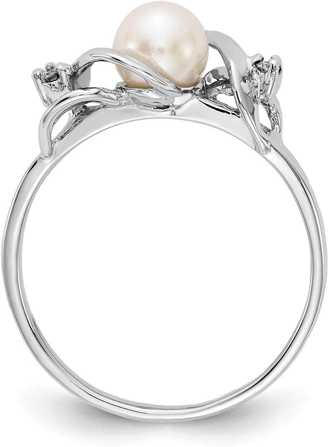 14k White Gold 5.5mm Black FW Cultured Pearl AA Diamond ring