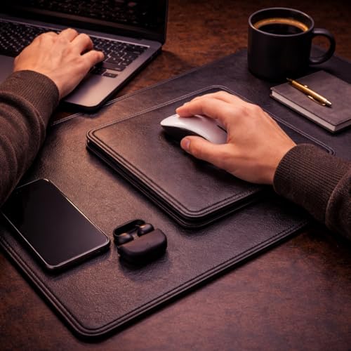 Image of Leatherman Leather Mouse Pad (Black) - Premium Non-Slip Desk Mouse Pad, Smooth Surface for Precision Control, Durable Rectangular Office & Gaming Mousepad, 24.5 x 21.1 cm