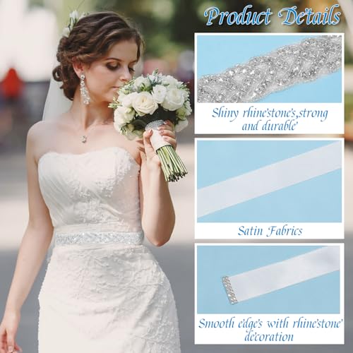 2pcs Bridal Rhinestone Wedding Waist Belt for Women Silver Bling Belt Bridal Wedding Bridesmaid Dresses Handmade Crystal Ribbon Belt Waist Accessories3