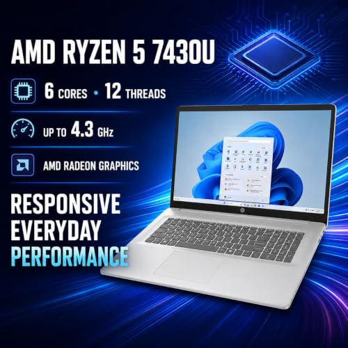 Image of HP 17.3 inch HD+ Touchscreen Laptop, AMD Ryzen 5 7430U 6-Core Processor, 64GB DDR4 RAM, 2TB PCIe NVMe SSD, Wi-Fi 6, 720p HD Camera with Privacy Shutter, Numeric Keypad, Fast Charge, Windows 11 Home