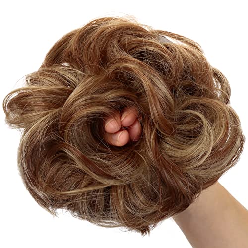 JJstar Messy Hair Bun Curly Wavy Hair Scrunchies Accessories Pieces for Women Girls Synthetic Chignons (Brown/Blonde) - Image 4