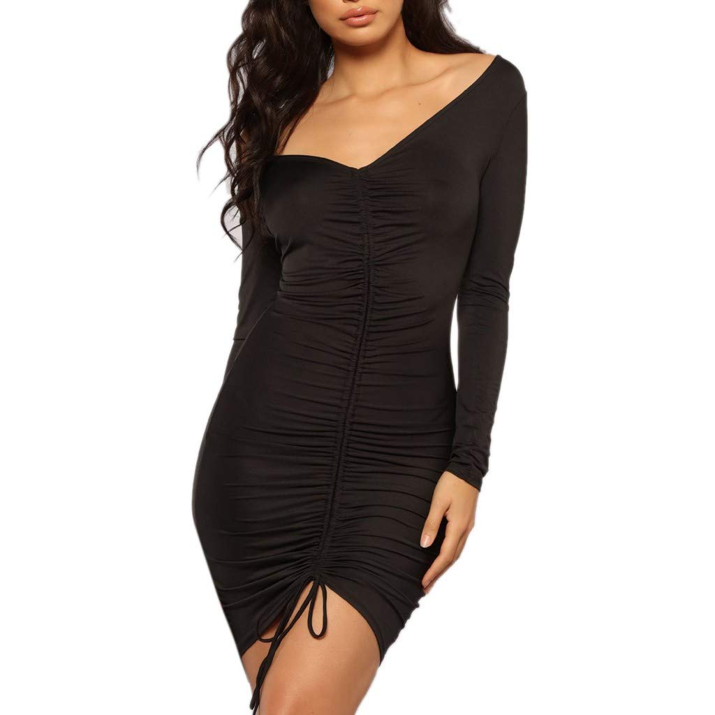 Ladies Cold Shoulder Long Sleeve Bodycon Dress Elegant Sexy Evening Party Prom Casual Dress Women Vintage Club Cocktail Wedding Summer Spring Mini Dresses Beachwaear Black