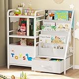 BBLIKE Kids Bookshelf and Toy Storage Organizer - 4 Tier Book Shelf with Movable Toy Box for Kids Rooms, Ideal Bookcase and Toy Organizer for Playroom, Bedroom, Nursery（White）