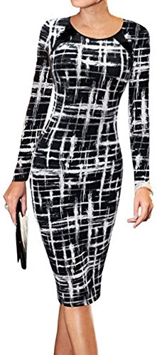 LunaJany Women's Long Sleeve Work Casual Business Church Midi Dress L Black