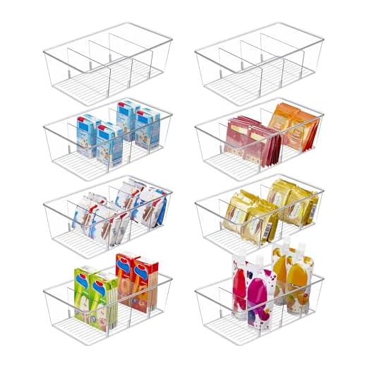 Vtopmart 8 Pack Food Storage Organizer Bins, Clear Plastic Bins for Pantry, Kitchen, Fridge, Cabinet Organization and Storage, 4 Compartment Holder for Packets, Snacks, Pouches, Spice Packets