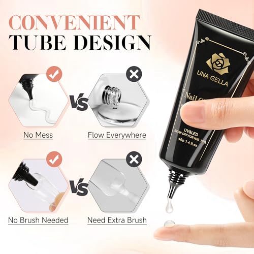 Image of UNA GELLA Gel Nail Glue, Solid Nails Gl ue Gel 40g Lamp Curing Needed Soak Off G LUE Strong Nail G LUE G el for Acrylic Fake Nails Tips Extension Press On Nails for Gelly Tips