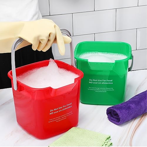 Image of Uiifan 6 Pcs 8 Quart Cleaning Bucket Small Sanitizing Square Bucket Detergent Pail for Home Commercial Restaurant Kitchen Office School (Red and Green)