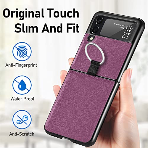 Capa Capinha com Anel para Samsung Galaxy Z Flip 3, Feita à Mão em Couro para Galaxy Z Flip3, Capa P