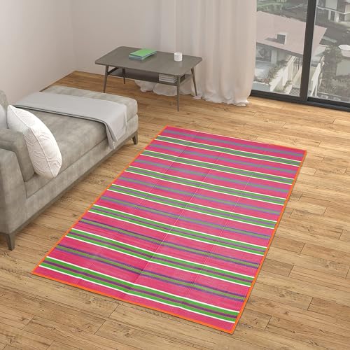 Image of 6x3 Feet Plastic Chatai Mat for Sleeping | Foldable Floor Mat for Home Use | Lightweight Chattai with Handles | Multipurpose Sleeping Mat for Floor - Pink